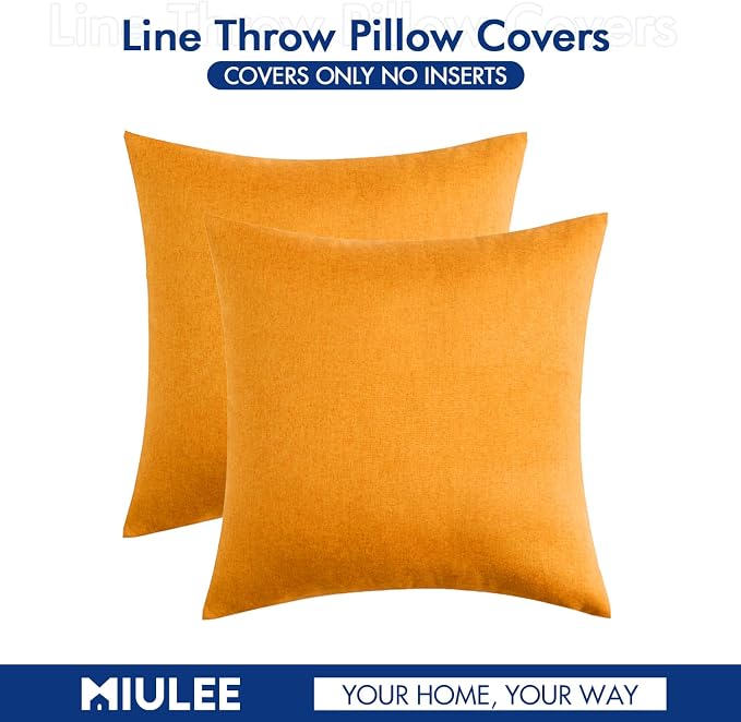 MIULEE Pack of 2 Decorative Outdoor Solid Waterproof Throw Pillow Covers Faux Linen Garden Farmhouse Cushion Cases for Summer Patio Tent Balcony Couch Sofa 16x16 Inch Pumpkin Orange