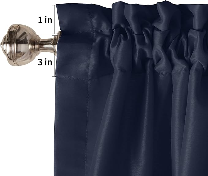 45 Inch Long Tier Curtains for Kitchen, Solid Color Dark Blue Bathroom Window Curtains Rod Pocket Short Curtains Window Treatment Tiers for Living Room Farmhouse 2 Panels