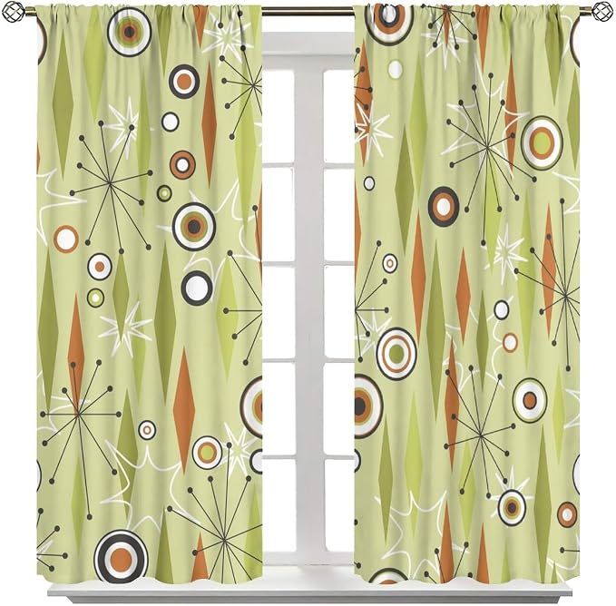JESTRONRY Mid Century Curtains,Vintage 1950s Modern Retro Atomic Pattern Blackout Rod Pocket Window Drapes for Living Room Bedroom Kitchen Bathroom Home Decor 42x63in