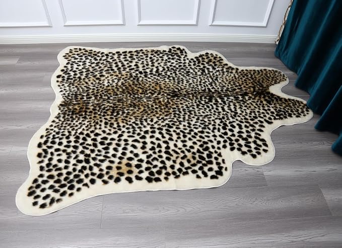Huichenxing2021FURSTORE Leopard Rug Cheetah Print Rugs for Living Room Bedroom Faux Animal Print Area Carpet Cowhide Skin Mat 4.6x5.8ft