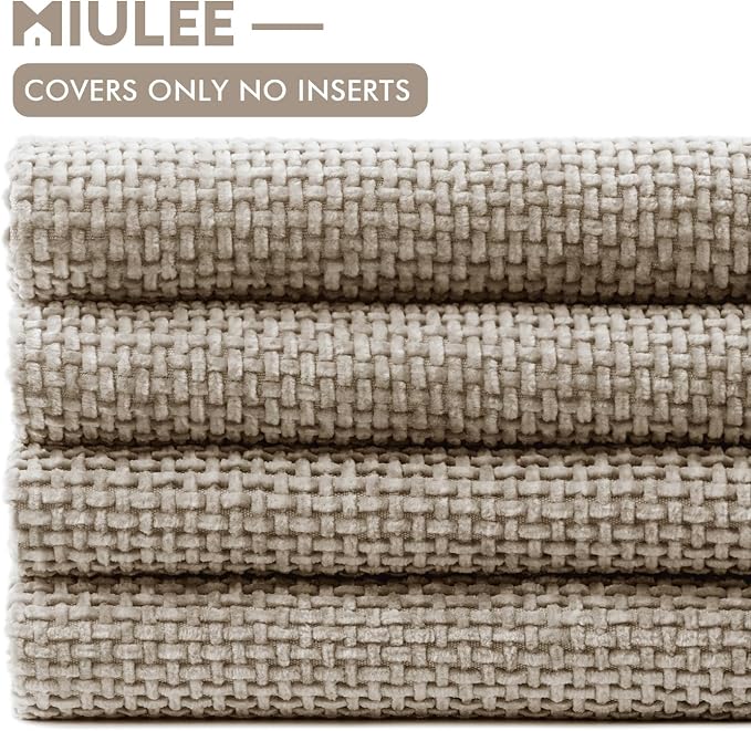 MIULEE Pack of 4 Couch Throw Pillow Covers 18x18 Inch Khaki Soft Decorative Chenille Pillow Covers Farmhouse Accent Cushion Covers for Boho Home Decor Sofa Bedroom Living Room
