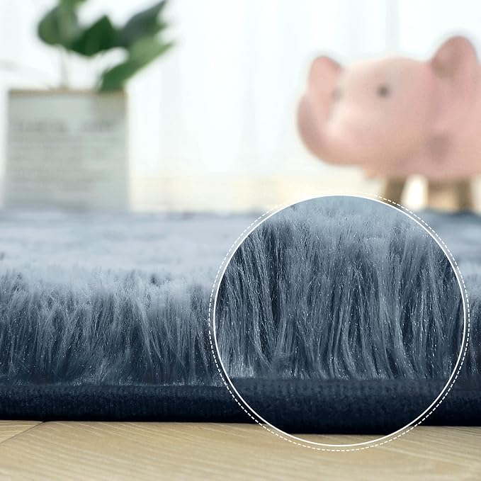 AROGAN Soft Rainbow Area Rugs for Girls Room, Fluffy Girls Bedroom Rugs, Princess Rug, Cute Colorful Carpet for Kids Teens Nursery Toddler (Blue-Grey, 4×6 Feet)