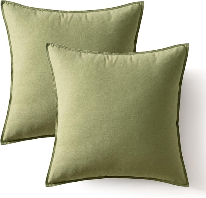 MIULEE Pack of 2 Decorative Linen Pillow Covers 20x20 Inch Sage Green | Spring Boho Farmhouse Modern Soft Accent Throw Pillows Neutral Cushion Covers for Sofa Couch Bed Living Room Home Decor