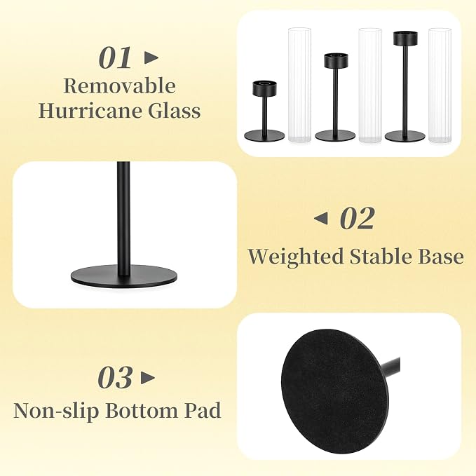 Hewory Black Hurricane Candle Holders: 12 PCS Tall Taper Candlestick Candle Holders Bulk for Candlesticks Candle Sticks Holder Decor for Table Centerpiece Wedding Party Christmas Decorations
