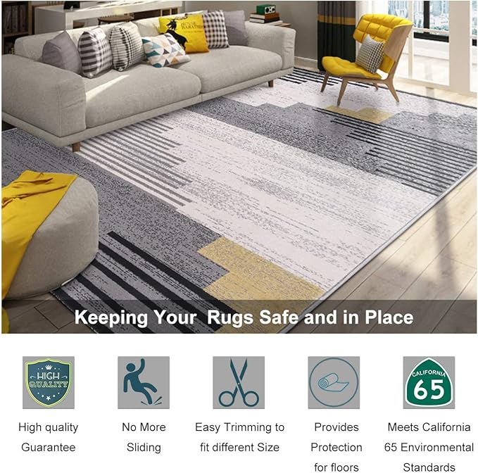 Non Slip Rug Pad Grippers - Square 8x8 Ft, 1/8" Thick, (Felt + Rubber) Double Layers Area Carpet Mat Tap, Provides Protection and Cushioning for Hardwood or Tile Floors