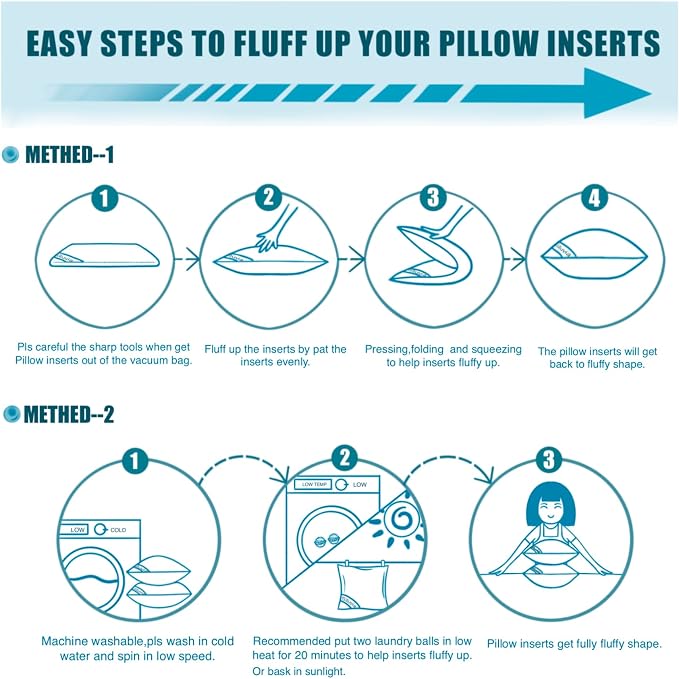 Siluvia 24x24 Pillow Inserts Set of 2 Square Throw 24 Euro Pillows with 100% Cotton Cover for Sofa, Couch, and Bed - White | 100% pure cotton cover, soft and breathable