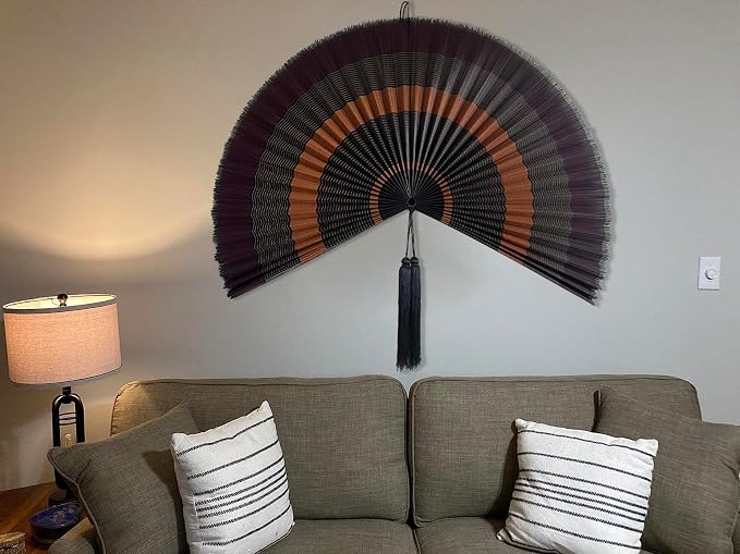 ChumDecor Fan Wall Decor,Japanese Wall Fan Decor,Large Bamboo Fan Wall Art for Boho Hanging Headboard,Decorative Folding Fan for Over Bed Decorations,Large Wall Dcor (Ebony, 60inch)