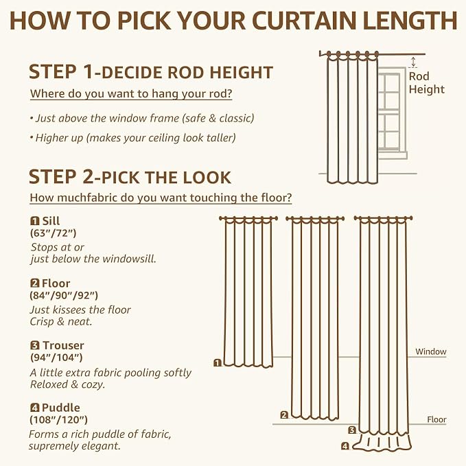 jinchan Taupe Floral Linen Curtains 96 Inch Farmhouse Back Tab 2 Panels | Flower patterned drapes, french country, light filtering, semi sheer, printed, bedroom, living room, office, window treatment