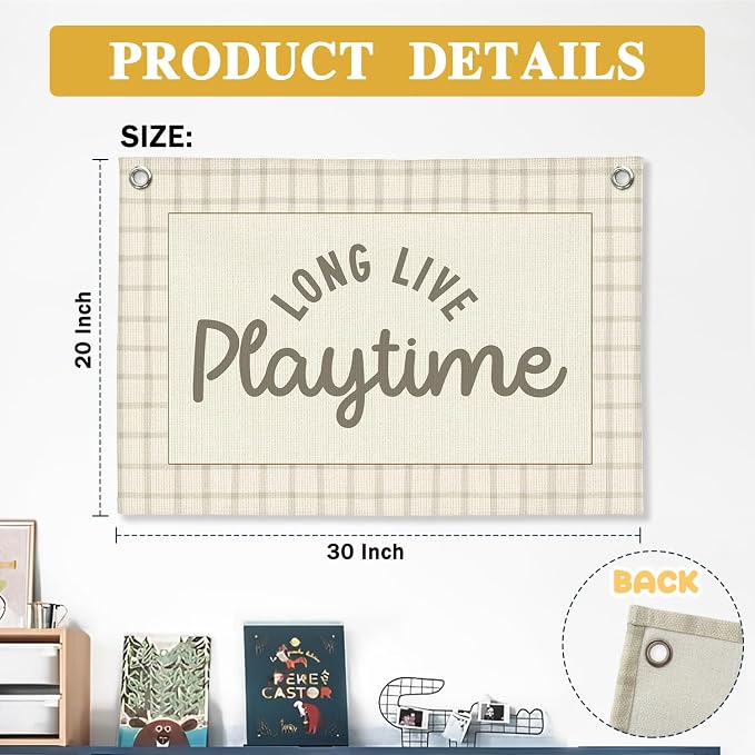 Long Live Playtime Banner Boy Nursery Decor, Baby Boy Vintage Wall Hanging Flag Decor for Nursery Playroom Toddler Room, Boys Room 30x20 Inch