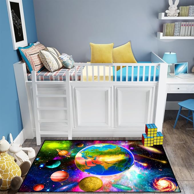 Solar System Rug - Space Rug Galaxy Area Rugs for Kids Bedroom Colorful Universe Planet Print Carpet Outer Space Floor Mat Kids Rugs for Living Room,3'×4'