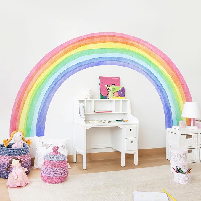 83"x43" Large Rainbow Wall Stickers, Mural Watercolor Half Rainbow Wall Decals Peel and Stick Vinyl Wall Art Decor for Girls Bedroom Kids Nursery Living Room Playroom Toddler