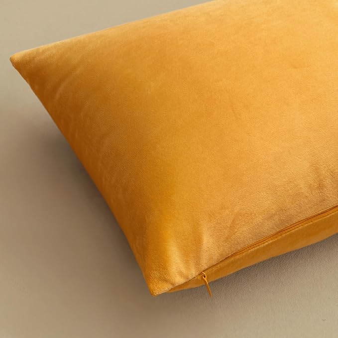 MIULEE Velvet Throw Pillow Covers 20x20 Inch, Pack of 2 - Gold, Soft Solid Decorative Pillow Covers Cushion Cases Modern Luxury Home Decor for Couch Sofa Bedroom Livingroom
