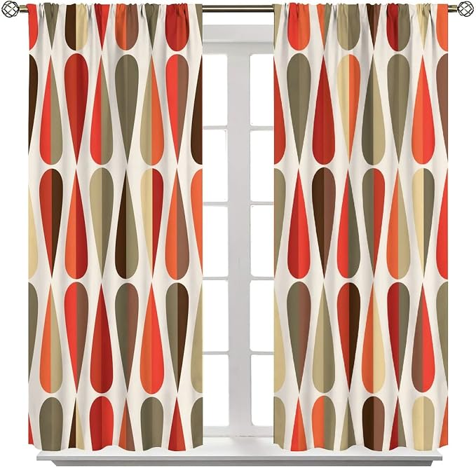 JESTRONRY Mid Century Curtains,Modern Abstract Triangular Retro Design Room Darkening Door Window Rod Pocket Curtain for Living Room Bedroom Kitchen Bathroom 52x84in