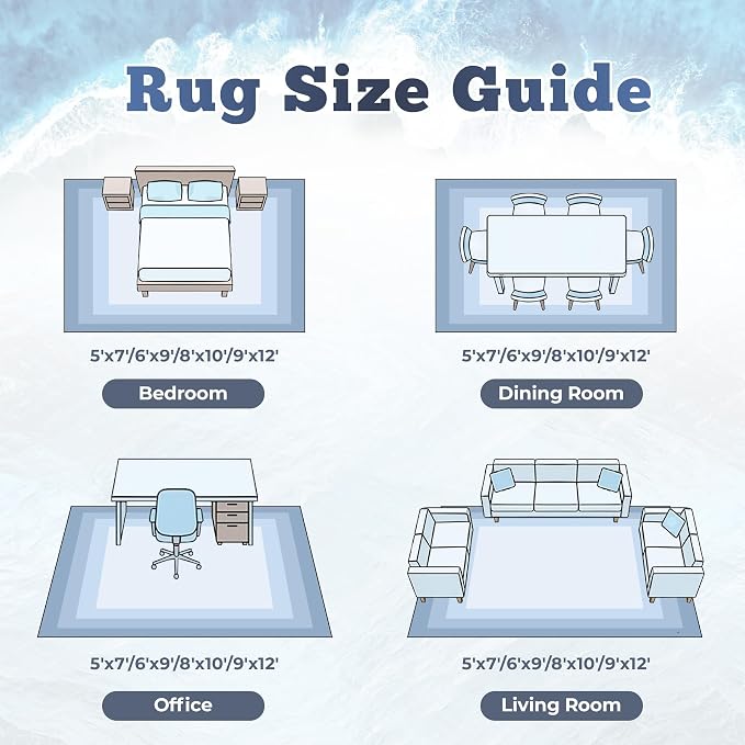 6x9 Area Rugs for Living Room: Washable Abstract Neutral Rug Modern Soft Non Slip Low Pile Rugs Floor Indoor Stain Resistant Carpet for Bedroom Dining Room Nursery Home Office (Blue, 6'x9')