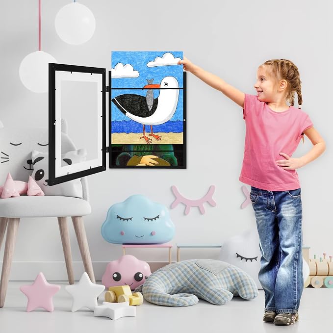 2-Pack Kids Art Frames, 11x14 Front Opening Kids Artwork Frames Changeable, Displays 9x12 With Mat and 11x14 Without Mat, Holds 50 Pcs, for 3D Picture, Crafts, Children Drawing, Hanging Art, Portfolio
