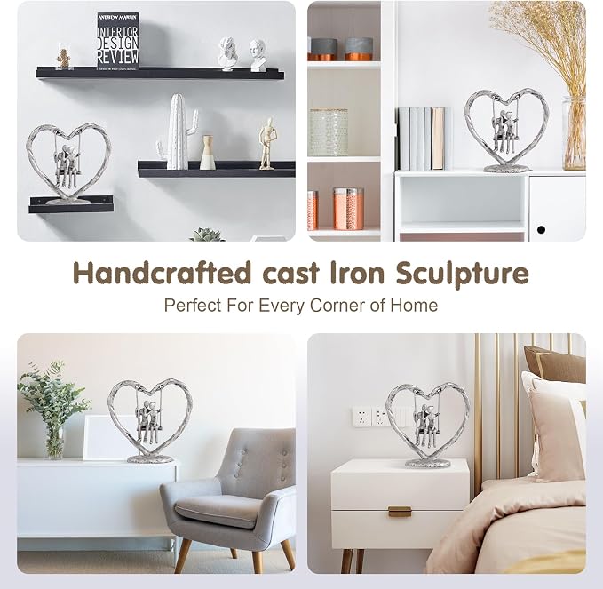 25th/Silver Anniversary Wedding Gifts for Wife/Her/Him,Valentine's Day/Birthday/Wedding Gifts for Couples,Heart Sculpture/Figurine,Handcrafted Antique Silver Metal Couple Statue Decor