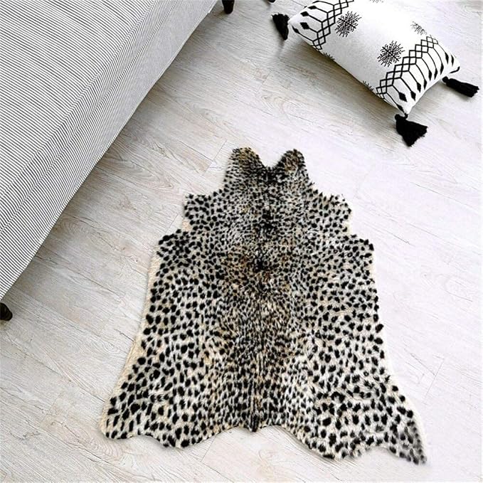 Leopard Print Area Rug Faux Cowhide Skin Fur Non-Slip Cheetah Rug Small Accent Distressed Animal Print Hide Mat Floor Carpet for Door Mat Entryway Bedrooms Laundry Room Decor 3.3x2.95Ft, Leopard