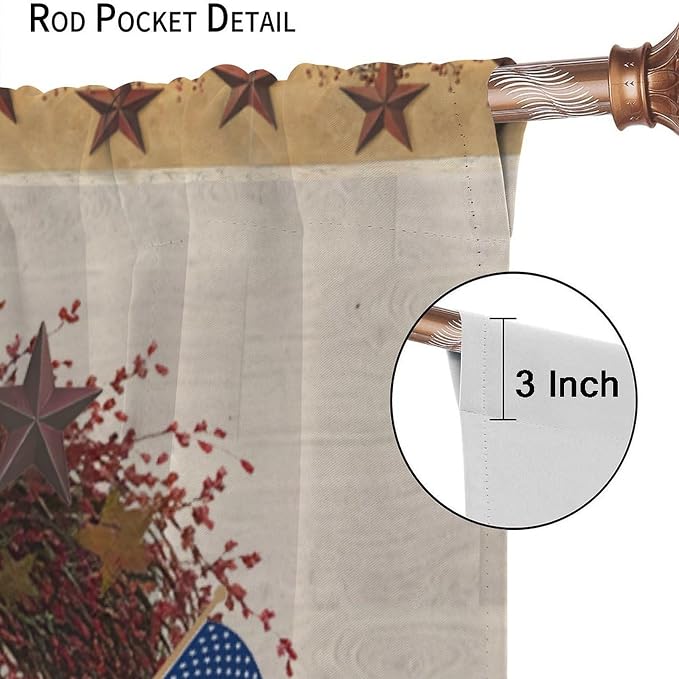 American Flag Curtains,4th of July USA Flag Western Star Independence Day Decor Drape for Bedroom Living Room Window Treatment 2 Panels Set Total Size 72" W X 63" L Inch