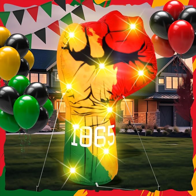 VIHOSE 6 ft Juneteenth Inflatables Decorations Black Freedom Fist Shape Inflatable Large Pre-lit Blow up Fight Fist Freedom Day Blow up for Happy Juneteenth African American Party Decoration