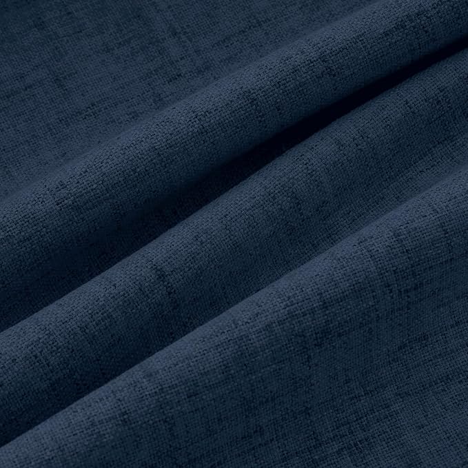 MIULEE 100% Blackout Linen Curtains for Bedroom, Midnight Blue Solid Luxury Decor Thermal Insulation Room Darkening Drapes for Living Room Back Tab Rod Pocket 42 x 90 Inches, 2 Panels