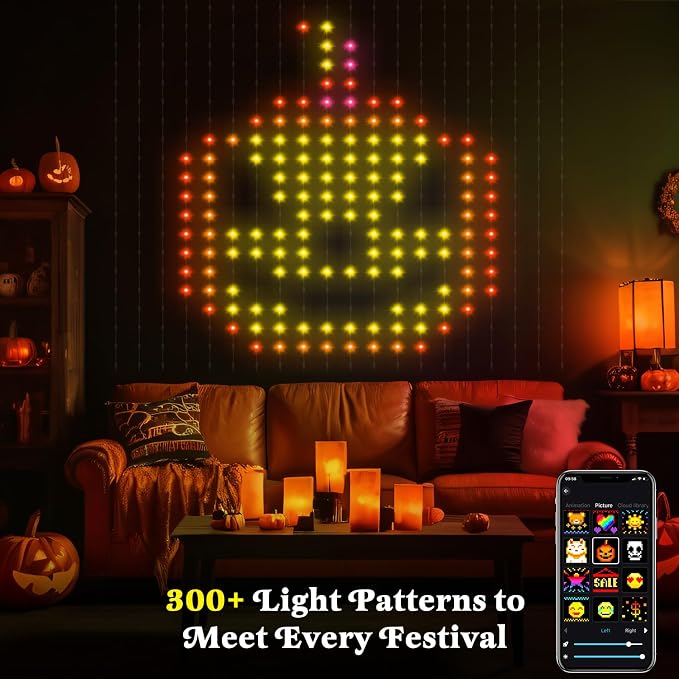 CoziTech Smart Curtain Lights 400 LED, Color Changing LED Curtains Light 6.6 * 6.6 FT, DIY Fairy String Flag Light Curtain for Bedroom Backdrop Party Outdoor 4th of July Decor (APP +Remote Control)