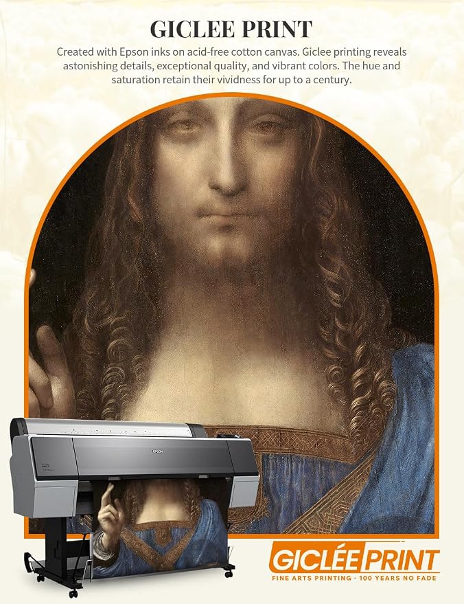 DECORARTS - Portrait Of Christ in Salvator Mundi by Leonardo Da Vinci. World Famous Painting Reproduction. Giclee Prints in Classic Golden Frame Ready to Hang