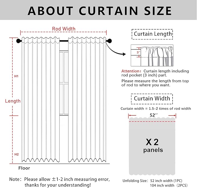 XWZO 100% Blackout Curtains with Tiebacks- Heat and Full Light Blocking Window Drapes for Home Theater, 95 Inches Long Thermal Insulated Draperies, Rod Pocket & Back Tab, Burgundy, W52 x L95, 2 Panels
