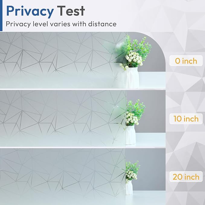 rabbitgoo Window Privacy Film with Decorative Triangle Pattern, Non-Adhesive Frosted Glass Window Film for Bathroom, UV Blocking Vinyl Sticker for Glass Door Covering, 23.6 x 78.7 Inches