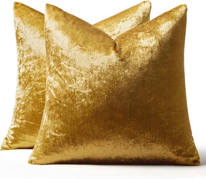 MIULEE Velvet Throw Pillow Covers 22x22 Inch, Pack of 2 - Golden, Soft Solid Decorative Pillow Covers Cushion Cases Modern Luxury Home Decor for Couch Sofa Bedroom Livingroom