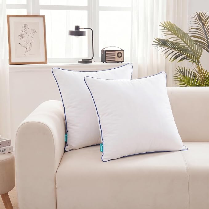 Oubonun 20 x 20 Throw Pillow Inserts – Durable & Structured, Soft Down Alternative Decorative Pillows with Piping Edge for Couch Sofa Bed, Machine Washable, White, Pack of 4