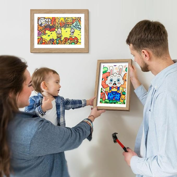 1 Pack Kids Art Frames 8.5x11 Inch Kids Artwork Flip Frame Changeable for Picture Display, Children School Drawing Projects Storage, Horizontally Vertically Wall Hanging, Front Opening, Wood