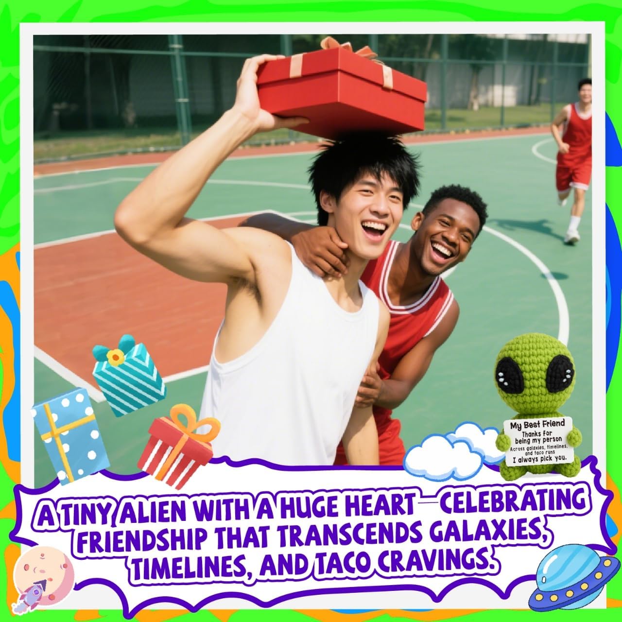 Christmas Unique Long Distance Friendship Gifts Cute Crochet Alien Plush Handmade My Person Fun Figures for Childhood Friends Besties Birthday