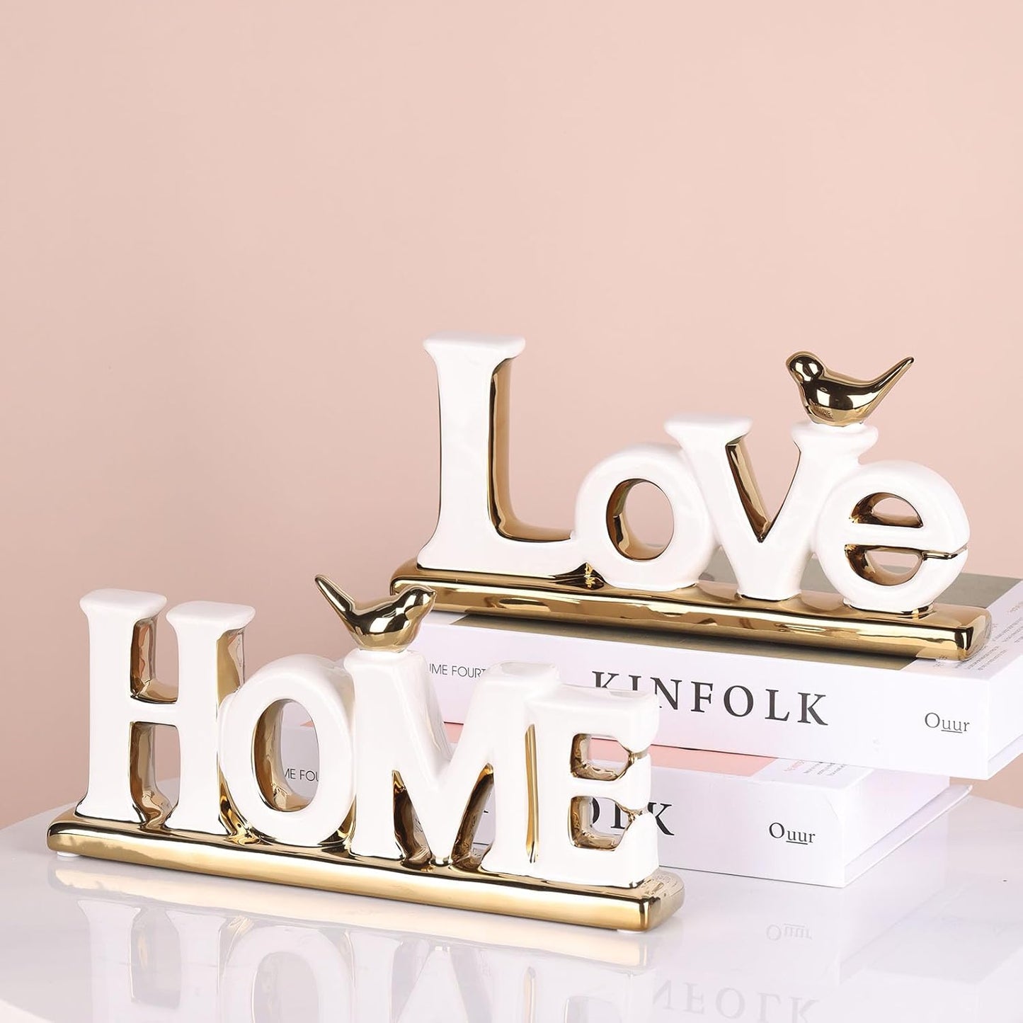 White and Gold Decor Statue - Home and Love Sign Decoration - Gold Bird with Home Sculpture - Figurine Decorative Ornaments for Living Room, Bedroom, Desktop, Cabinets