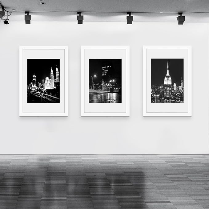 Picrit 22.375x34 Picture Frame 3 Pack, White Poster Frame, Display Poster 18 x 24 with Mat or 22.375 x 34 without Mat for Horizontal or Vertical Wall Mounting