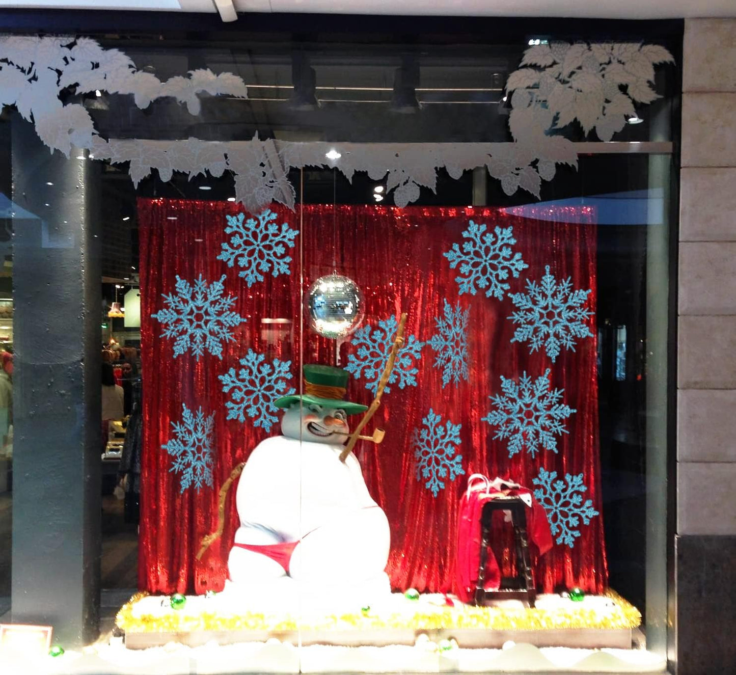 6pcs Large Snowflakes Ornaments Blue 12” Big Plastic Glitter Snowflake for Winter Indoor Outdoor Christmas Tree Window Room Decorations Giant Craft Snowflakes