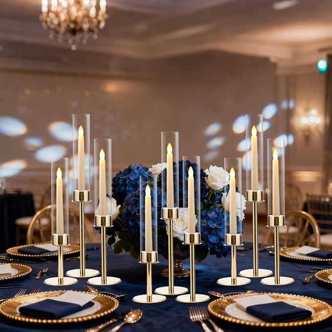 6PCS Acrylic Candle Holder for Table Centerpiece | Metal Tall Candle Holder with Acrylic lampshade for Wedding,Party, Birthday Decorations (Gold)