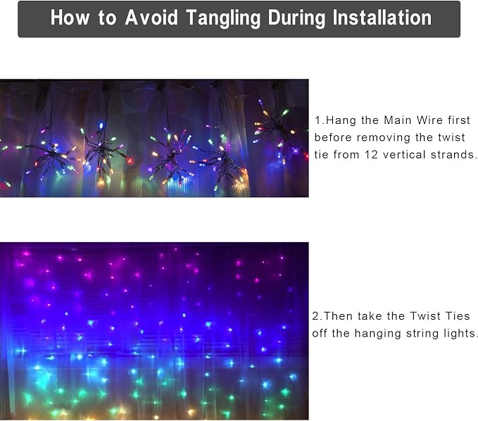 CoziTech Rainbow Fairy String Curtain Lights with Touch Dimmer Switch, Hanging LED Icicle Rainbow Lights Curtain for Girls Bedroom, Kids Room, Unicorn Room, Birthday, Holiday Décor Christmas Gift