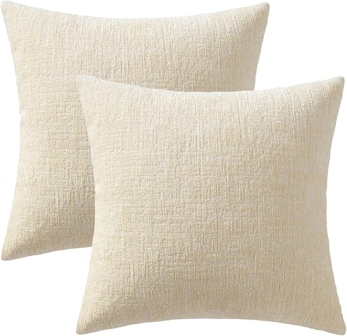 MIULEE Decorative Throw Pillow Covers 20x20 Pack of 2 Beige Couch Pillow Covers Soft Cozy Textured Chenille Pillowcases for Home Decor Sofa Living Room Cushion Bedroom