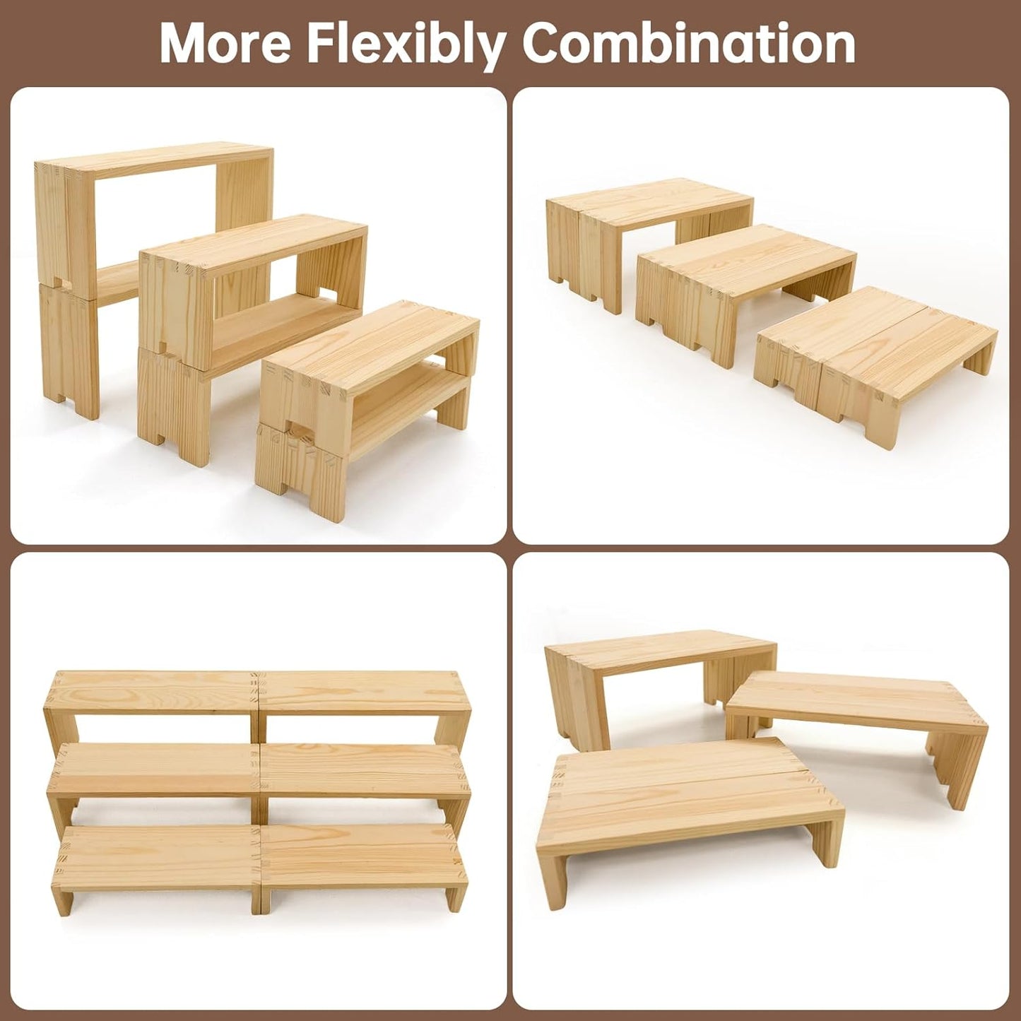 Display Wood Risers Wooden Stand 3 Tier Wood Racks Decorative Rectangular, 2 Set 6 Piece Cupcake Stands Cologne Perfume Organizer Dessert Showcase(Nature)