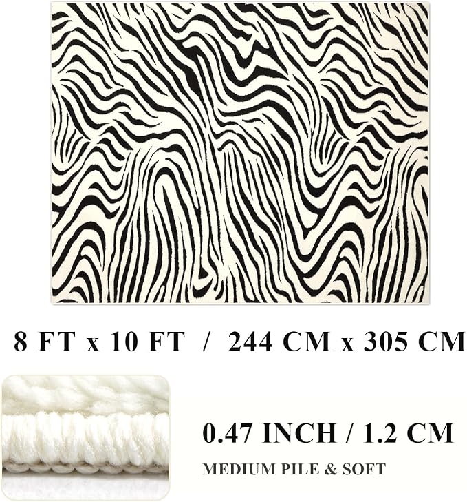 YIHOUSE 8×10 Ft Area Rugs for Living Room: Modern Washable Rug - Abstract Black and Cream White Rug for Bedroom Dining Room Office Playroom Nursery Home Decor - Nonslip Non-Shedding Striped Rugs