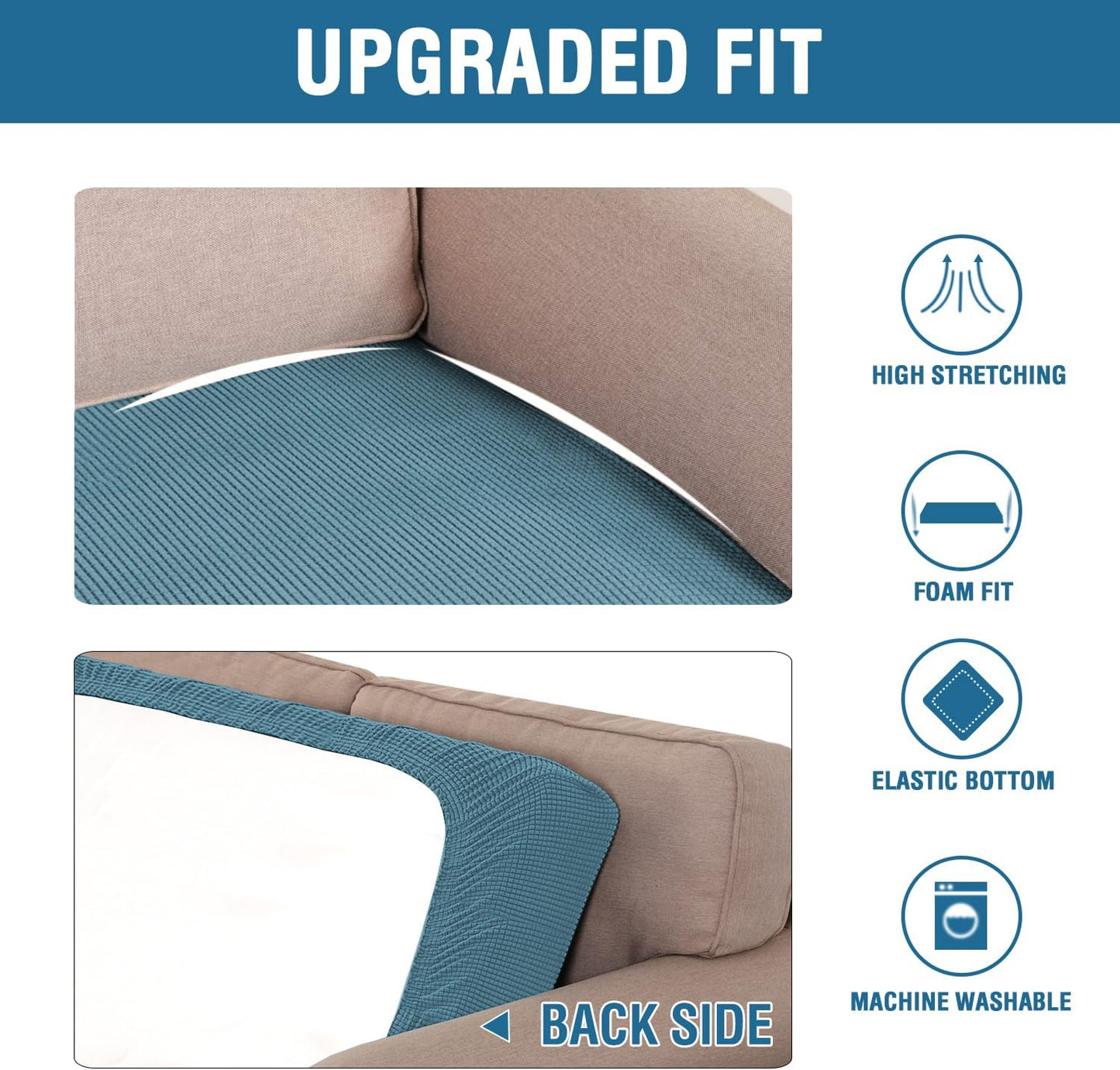 H.VERSAILTEX Super Stretch Individual Seat Cushion Covers Sofa Covers Couch Cushion Covers Slipcover Sets Thick Jacquard Textured Twill Fabric (1 Piece Loveseat Cushion Cover, Storm Blue)