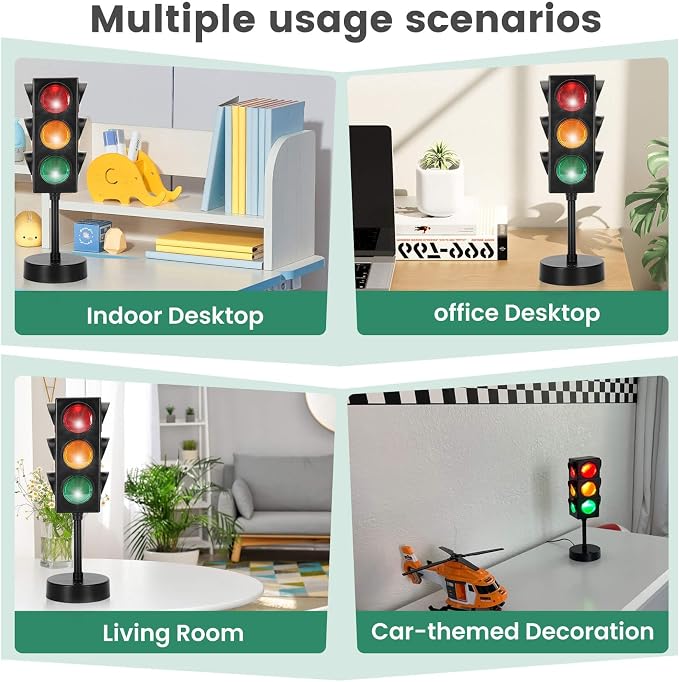 11 Inch Traffic Light Lamp with Base for Room Decoration, Stop Light Lamp with Color Changing and Blinking Modes, Traffic Light Desk Lamp for Bedroom, Classroom,Party Decorations, 1 Pack