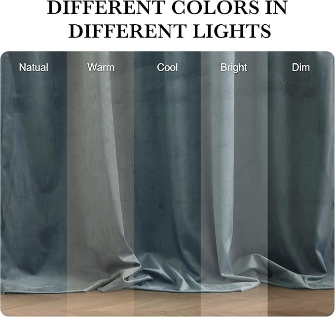 RYB HOME Dusty Blue Velvet Drapes for Baby Boy Bedroom, Thermal Insulated, Light Blocking, Floor-Length Velvet Curtains with Hook Belt for Modern Home Decor, 52" W x L120 L, 2 Panels Set