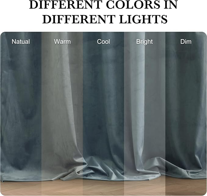 RYB HOME Dusty Blue Velvet Drapes for Baby Boy Bedroom, Thermal Insulated, Light Blocking, Noise Reducing Velvet Curtains with Hook Belt for Modern Home Decor, 52" W x L72 L, 2 Panels Set