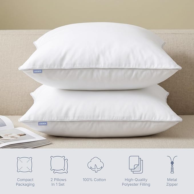 Leeden 16 x 16 Pillow Inserts (Set of 2) -Throw Pillow Inserts with 100% Cotton Cover - 16 Inch Square Decorative Pillows for Sofa, Couch, Bed and Home Decor