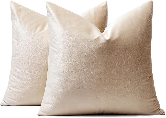 MIULEE Velvet Throw Pillow Covers 18x18 Inch, Pack of 2 - Champagne, Super Soft Decorative Square Cushion Cases Modern Luxury Home Decor for Sofa, Couch, Bed, Chair with Invisible Zipper