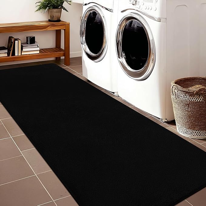 qulint Black Runner Rug for Hallway, 2x6 Modern Washable Kitchen Runner Non Slip Thickened Memory-Foam Indoor Bedroom Rug, Minimalist Solid Soft Carpet for Living Room Entryway Home Decor