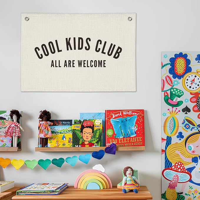 Cool Kids Club Banner, Playroom Decor, Playroom Essentials, Kids Tapestry Wall Hanging Canvas Banner Flag Decor for Toddler Boy Nursery 20x30