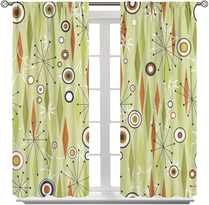 JESTRONRY Mid Century Curtains,Vintage 1950s Modern Retro Atomic Pattern Blackout Rod Pocket Window Drapes for Living Room Bedroom Kitchen Bathroom Home Decor 63x63in