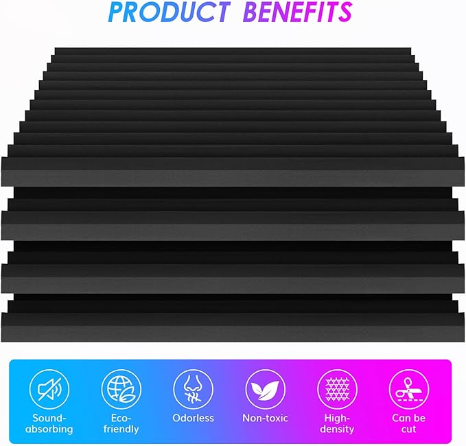 4 Pack Acoustic Foam Panels, 48 x 24 x 2" Sound Proof Foam High Density Studio Wedge Tiles Fire Resistant Acoustic Panels for Home Office, Recording Room, Studio (Black, Black 4 Pack)